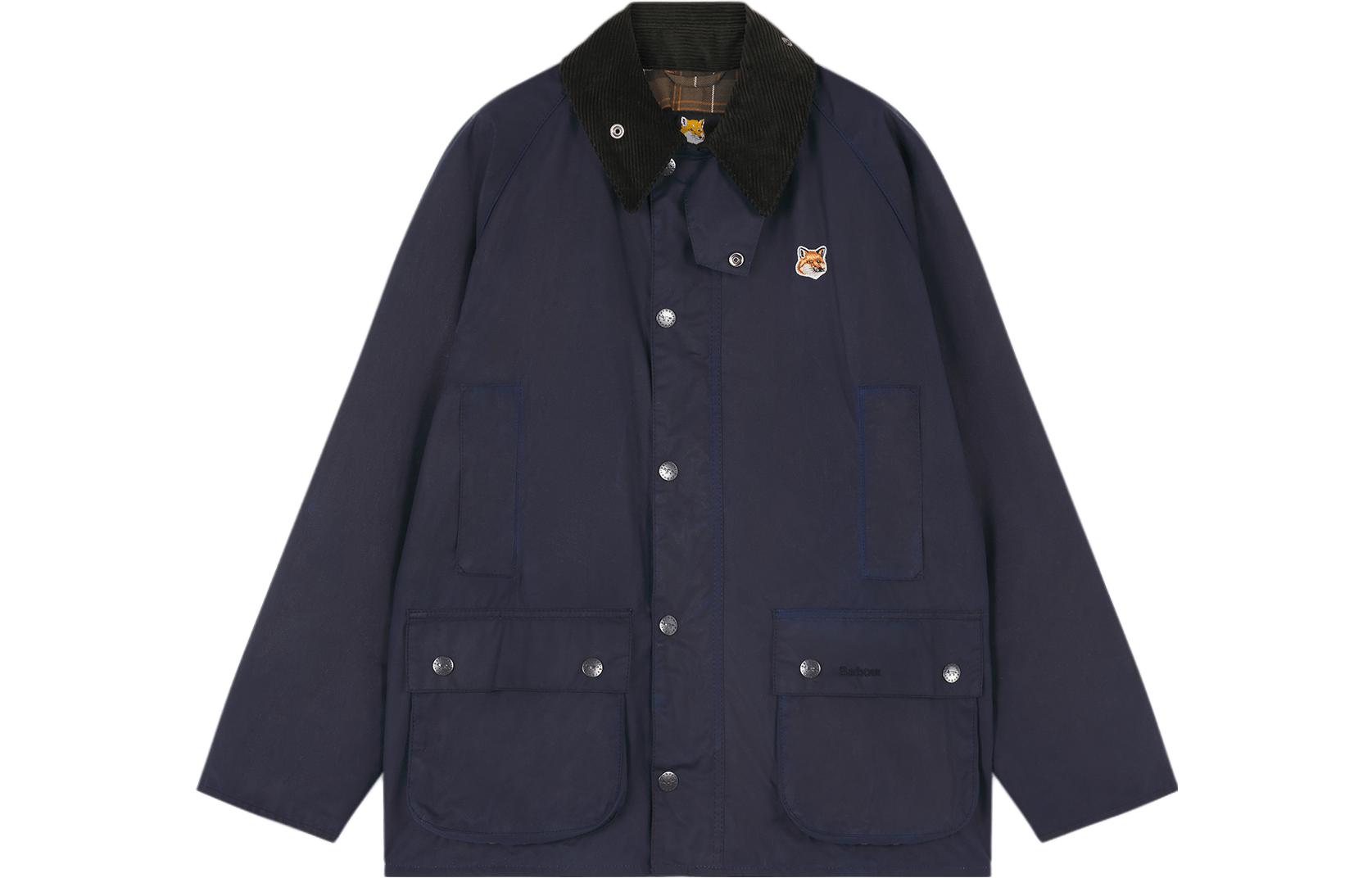 Maison Kitsune Barbour FW23 Fox Graphic Crewneck Sweatshirt Unisex Black MOL0559BK31-P198