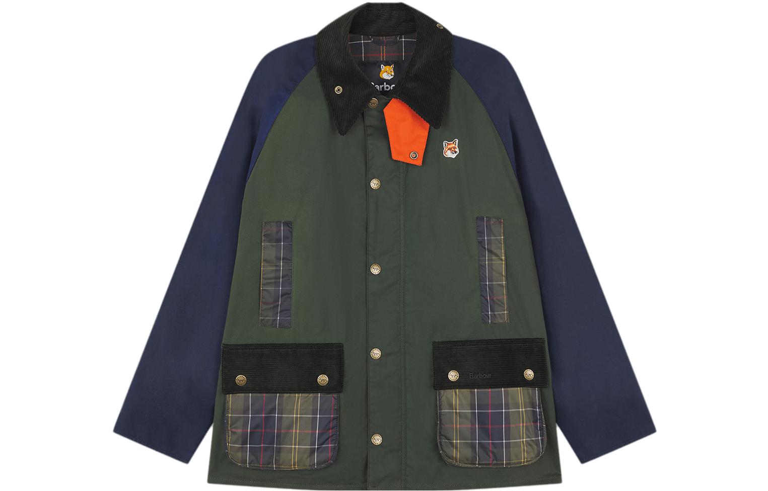 Order Maison Kitsune x Barbour FW23 Jaket Berkolar Kotak Hijau Patch Fox Unisex MWX2238GN72-P324