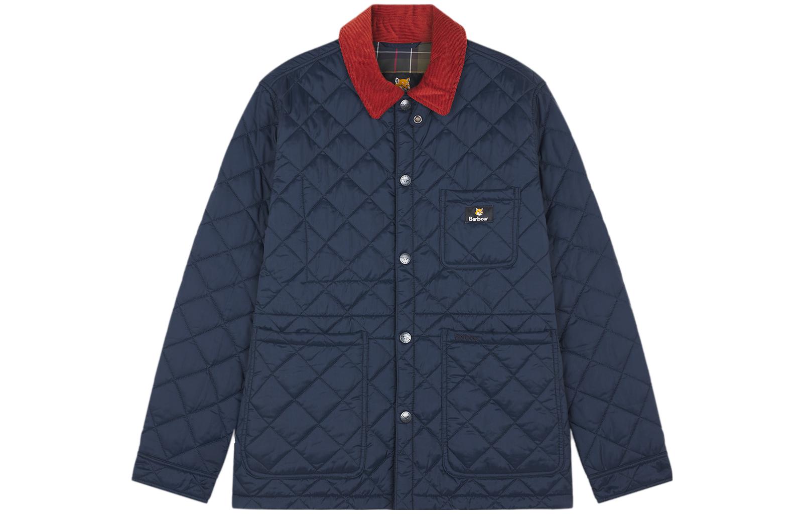 Maison Kitsune Barbour FW23 Quilted Pocket Collared Jacket Unisex Green MQU1735GN73-P320