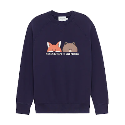 Maison Kitsune LINE FRIENDS SS21 Cartoon Logo Print Green Unisex Sweatshirt SPLNU00302-BLGN