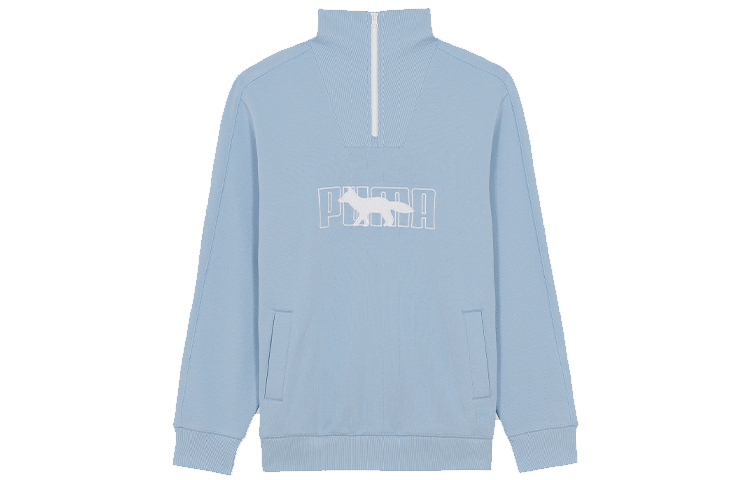 Maison Kitsune Puma Waterproof Half-Zip Logo Jacket Unisex Blue SPPMU02211-P411
