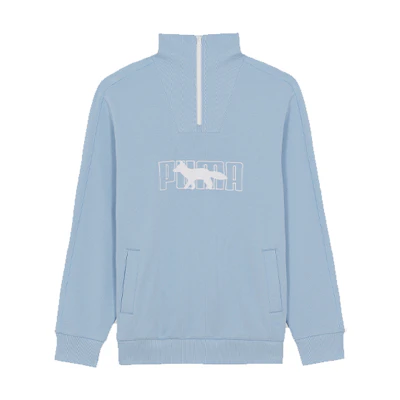 Maison Kitsune Puma Waterproof Half-Zip Logo Jacket Unisex Blue SPPMU02211-P411