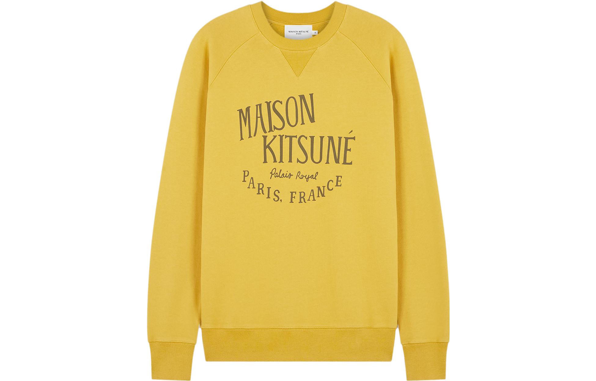 Maison Kitsune Yellow Logo Print Crewneck Long Sleeve Sweatshirt for Men LM00306KM0001-P760