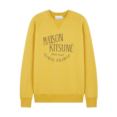 Maison Kitsune Yellow Logo Print Crewneck Long Sleeve Sweatshirt for Men LM00306KM0001-P760