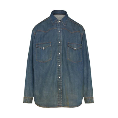 Maison Margiela Americana Wash Shirt Vintage Blue Long Sleeve Slim Fit S50DT0017S30876961