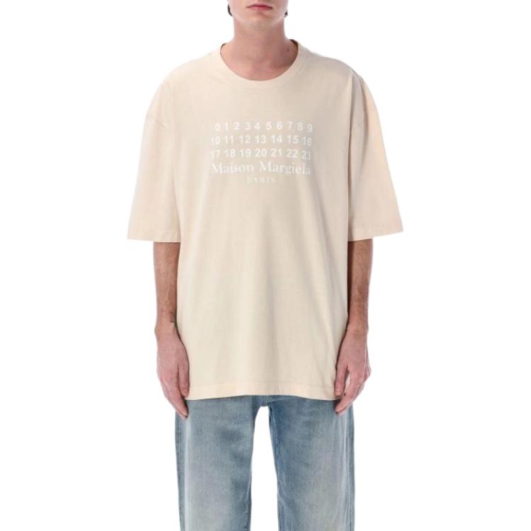 Purchase 메종 마르지엘라 베이지 넘버 프린트 그래픽 크루넥 티셔츠 S50GC0716S24567104