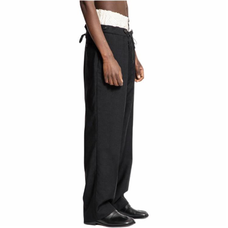Shop 메종 마르지엘라 블랙&화이트 와이드레그 스트링 캐주얼 팬츠 S50KA0658M35415900
