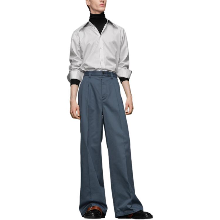 Lookbook 메종 마르지엘라 블루 와이드 레그 릴랙스 팬츠 지퍼 벨트 루프 포함. S50KA0652S54042505