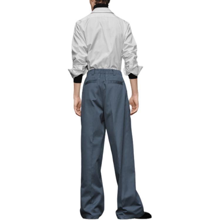 Shop 메종 마르지엘라 블루 와이드 레그 릴랙스 팬츠 지퍼 벨트 루프 포함. S50KA0652S54042505