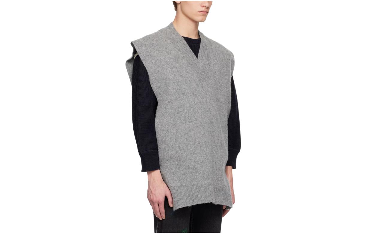 Shop Maison Margiela  Gray Solid V-Neck Loose Pullover Sleeveless Vest S50TH0058S18146-853M