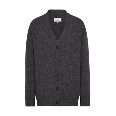 Maison Margiela Grey V-Neck Cardigan Knit Sweater with Single-Breasted Buttons S50HP0016M13059-001F