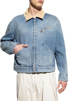 Maison Margiela Jaket Biru Muda dengan Desain Ritsleting dan Kerah. S50AM0636S30383961 Purchase Maison Margiela Jaket Biru Muda dengan Desain Ritsleting dan Kerah. S50AM0636S30383961