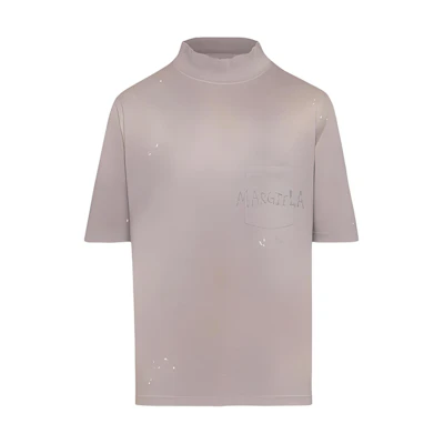 Maison Margiela Lilac High-Neck Short-Sleeve T-Shirt with Letter Print. S50GC0695S24567-222