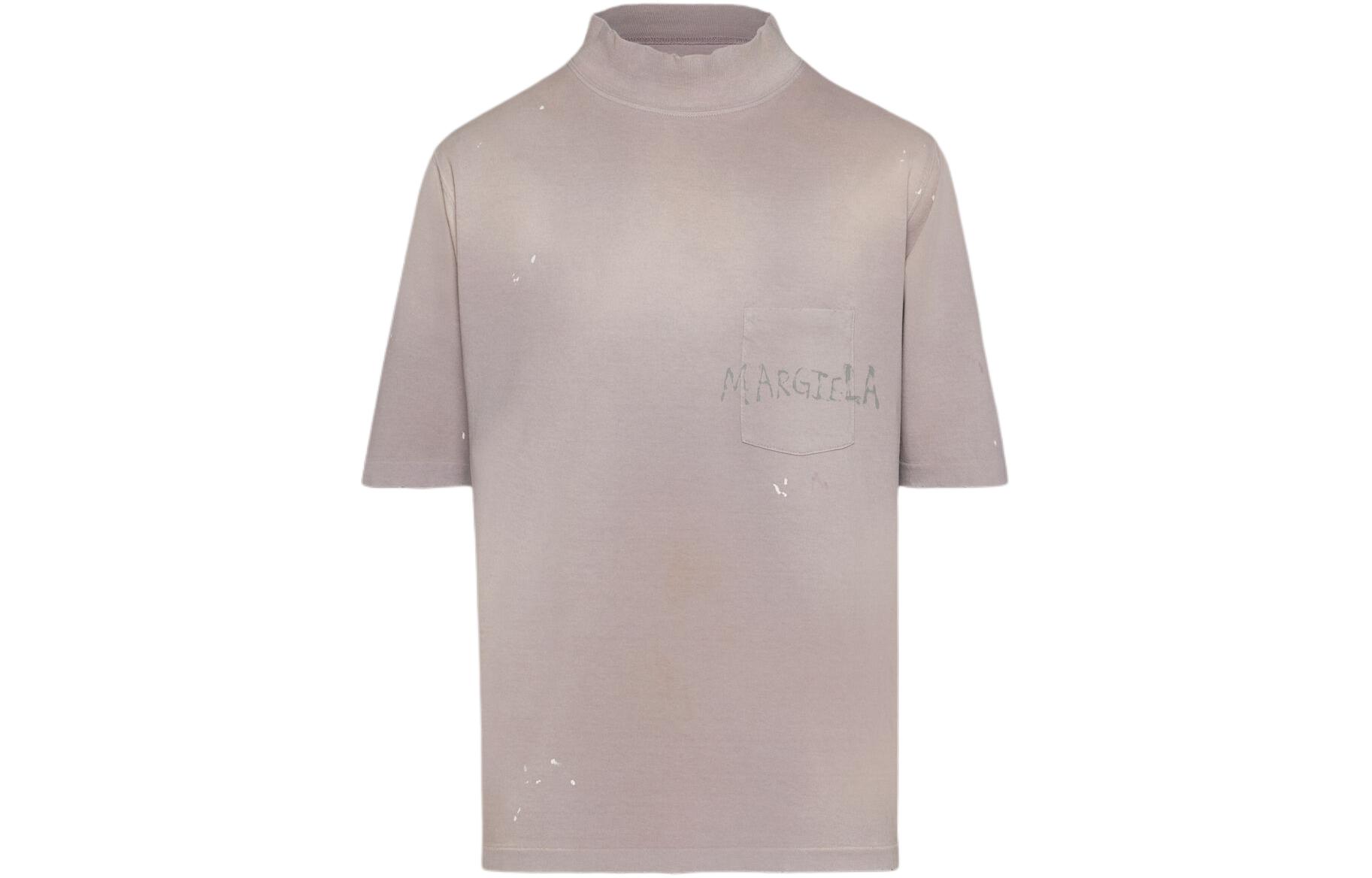 Order メゾンマルジェラ ライラック ハイネック 半袖 Tシャツ レタープリント付き S50GC0695S24567-222