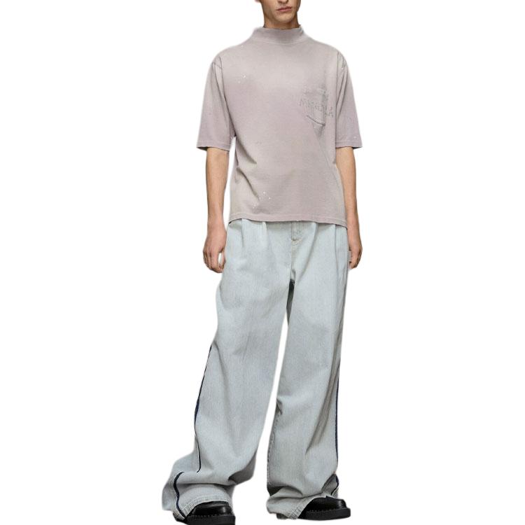 Lookbook メゾンマルジェラ ライラック ハイネック 半袖 Tシャツ レタープリント付き S50GC0695S24567-222