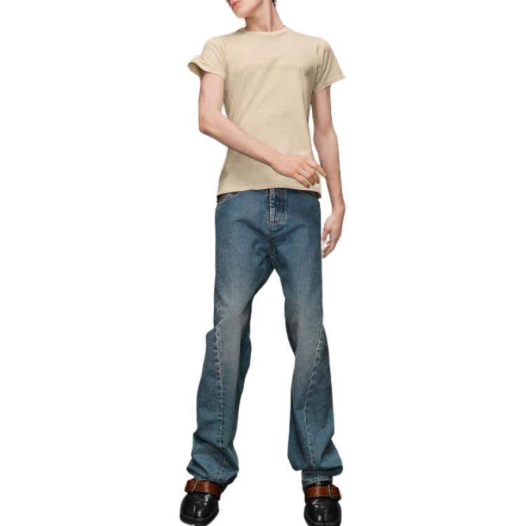 Shop Maison Margiela Seluar Jeans Biru Potongan Longgar Mid-Rise Wide-Leg S50LA0234S30561985