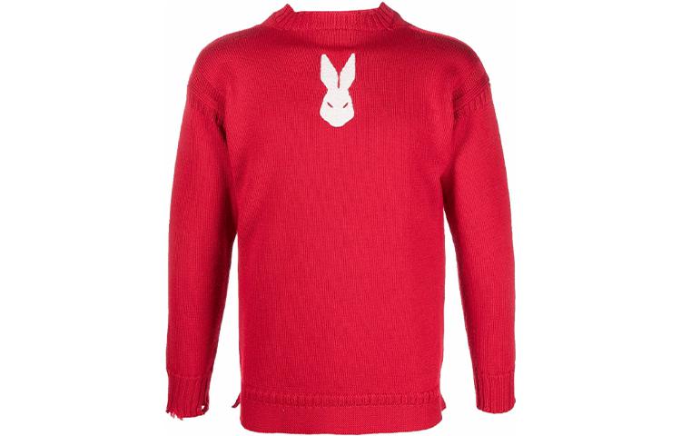 Maison Margiela  Red Knit Wool Sweater with Bunny Print S30HB0279S17900312