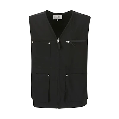 Maison Margiela Solid V-Neck Zip Sleeveless Vest - Black. SH0FB0001S78536-900