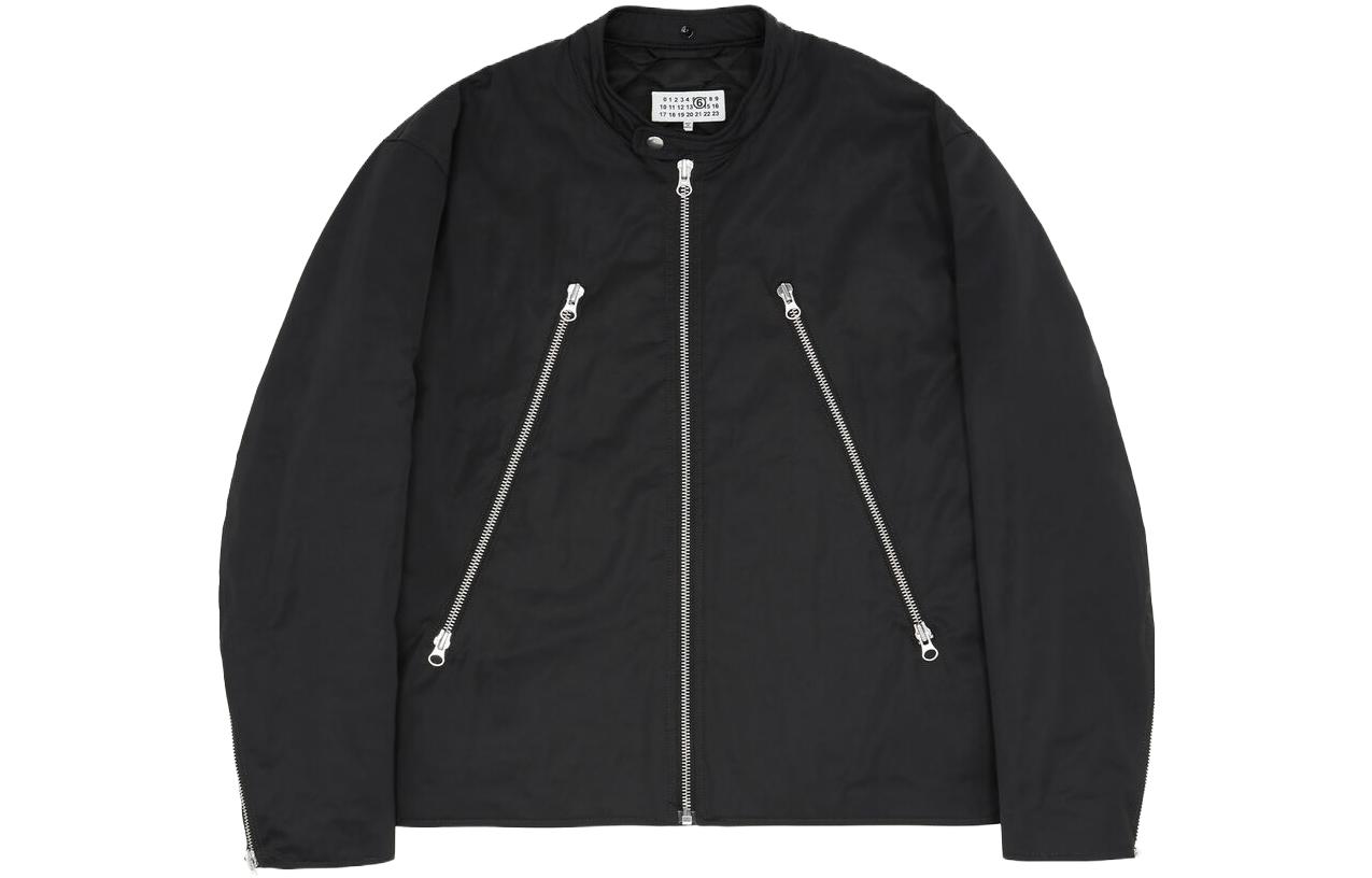 Maison Margiela Black Solid Logo Zip-Up Hooded Jacket SH0HG0001S25537-900