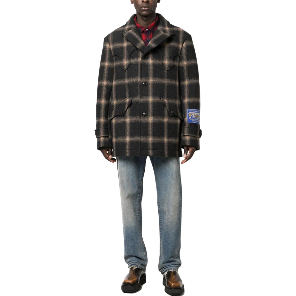 Lookbook Maison Margiela 棕色格紋單排扣寬鬆西裝外套（男女皆宜） S67AM0066S78242001