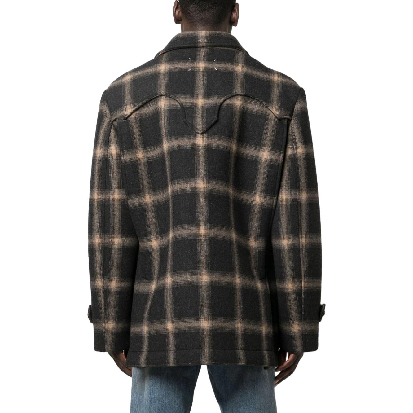 Shop Maison Margiela 棕色格紋單排扣寬鬆西裝外套（男女皆宜） S67AM0066S78242001