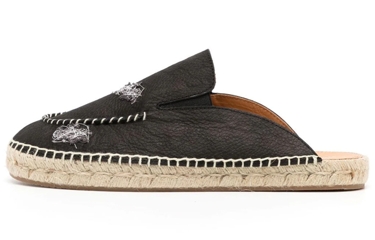Maison Margiela Calfskin Embroidered Straw 'Black Fashion Slides'