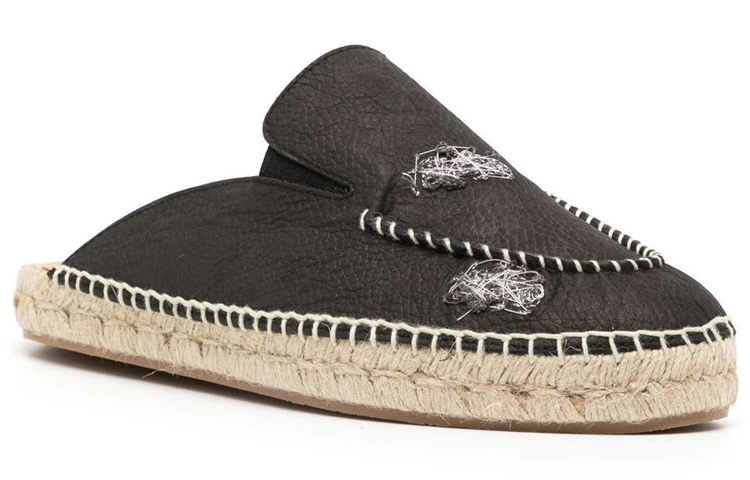 Maison Margiela Calfskin Embroidered Straw 'Black Fashion Slides' 圖 3