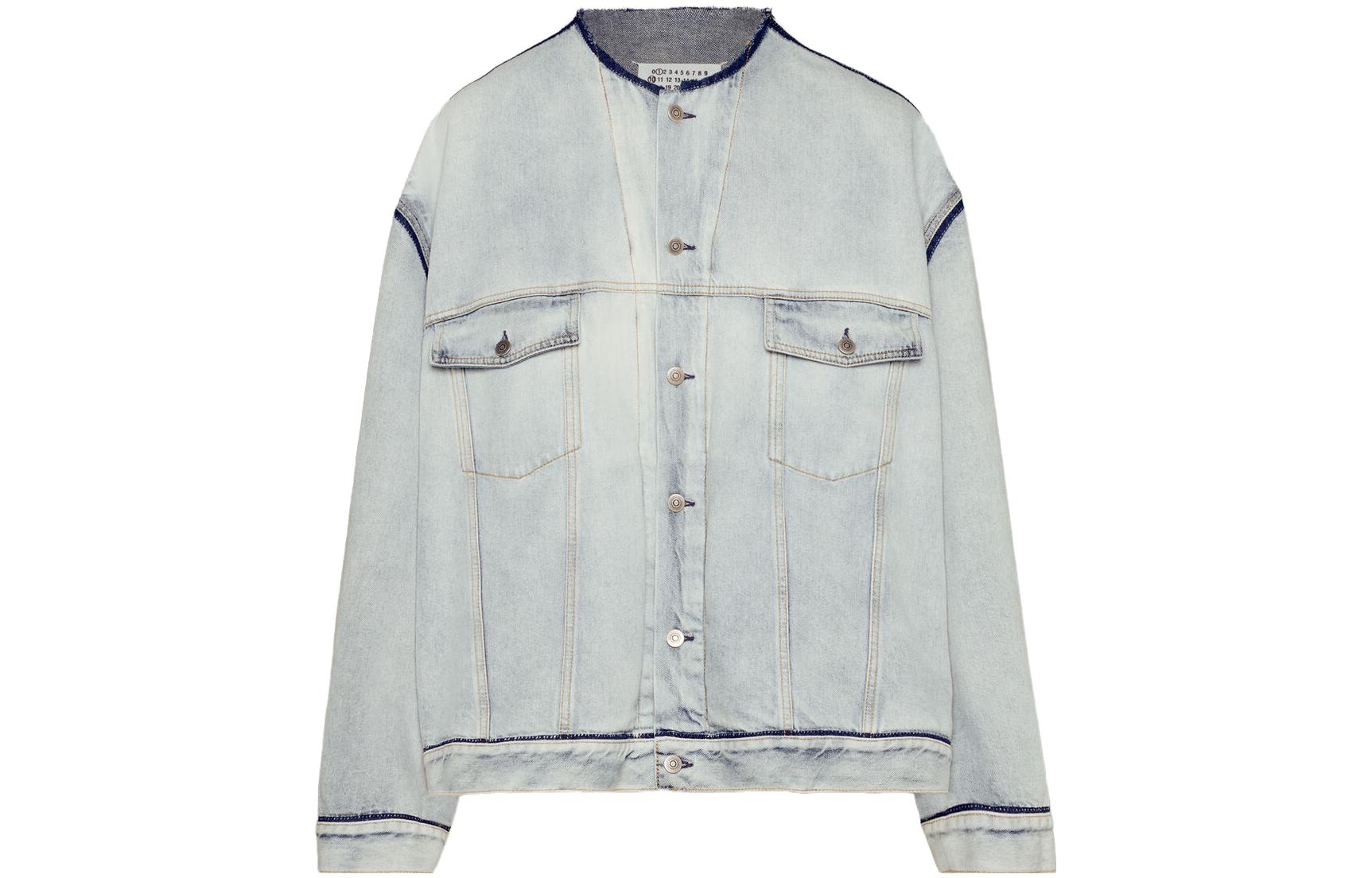Maison Margiela Collarless Denim Jacket Light Blue Loose Fit  Outerwear S50AM0611S30870965