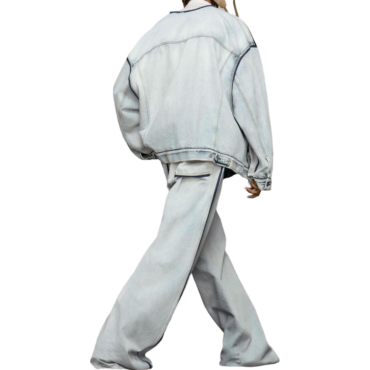 Shop Maison Margiela 無領淺藍色牛仔外套 寬鬆版型 外穿 S50AM0611S30870965