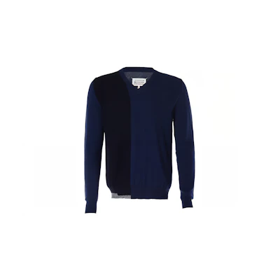 Maison Margiela Contrast V-Neck Long Sleeve Sweater Blue 1420057M13512