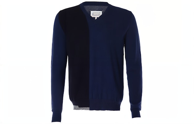 Maison Margiela Contrast V-Neck Long Sleeve Sweater Blue 1420057M13512 Order Maison Margiela Contrast V-Neck Long Sleeve Sweater Blue 1420057M13512