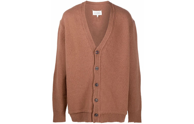 Maison Margiela FW21 Brown Wool Cardigan with Four-Stitch Detail Sweater. S50GP0245S17785133