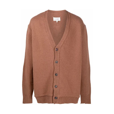Maison Margiela FW21 Brown Wool Cardigan with Four-Stitch Detail Sweater. S50GP0245S17785133
