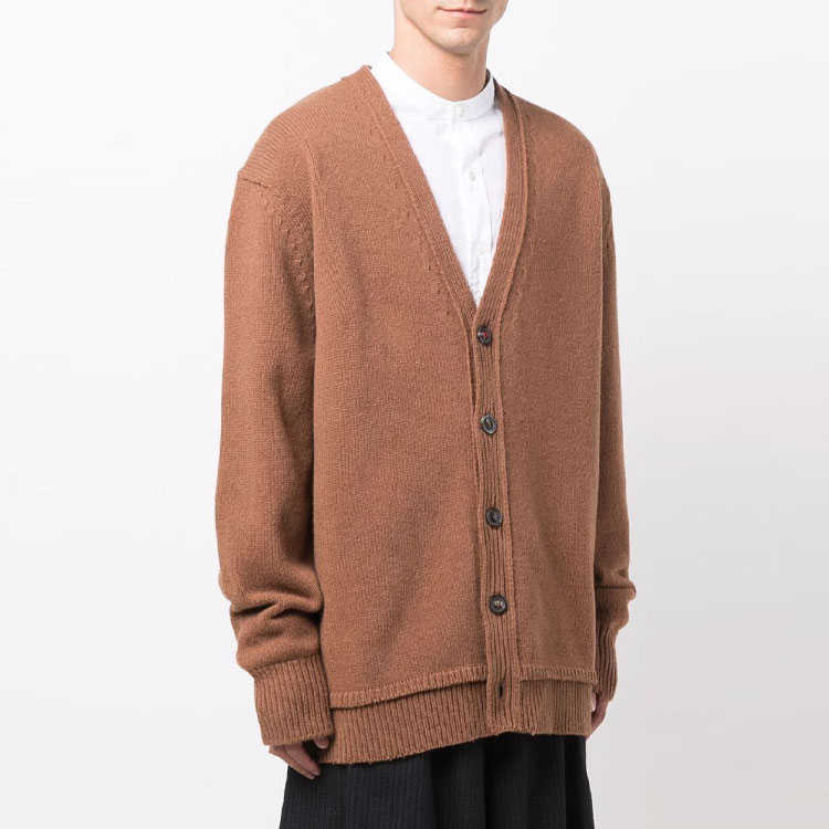 Purchase Maison Margiela FW21 Brown Wool Cardigan with Four-Stitch Detail Sweater. S50GP0245S17785133