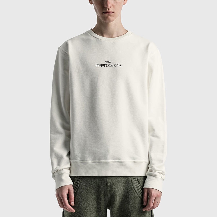 Shop Maison Margiela FW21 反轉標誌長袖白色圓領衫 S50GU0166S25503961