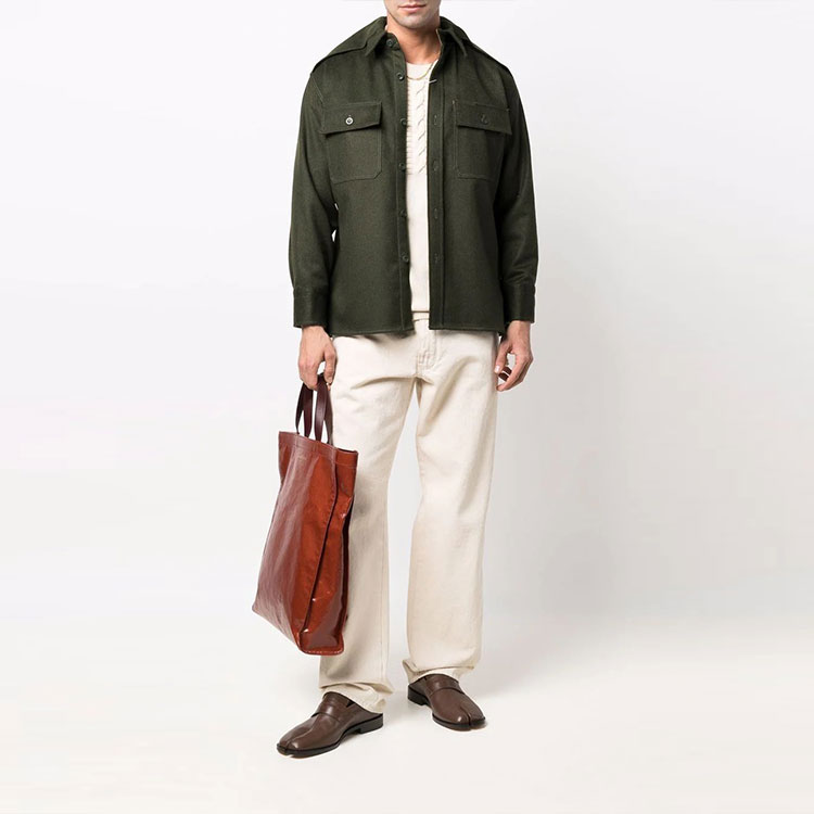 Lookbook Chaqueta Camisa de Lana Sólida Maison Margiela FW21 para Hombre Verde. S30DL0495S54297697