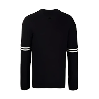 Maison Margiela FW21 Striped Detail Wool Sweater Black Round Neck Pullover S50HA1023S17836900F