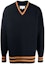 Buy Jersey de Lana a Rayas con Cuello en V Maison Margiela FW21 Azul Marino. S50HA1027S17834511F