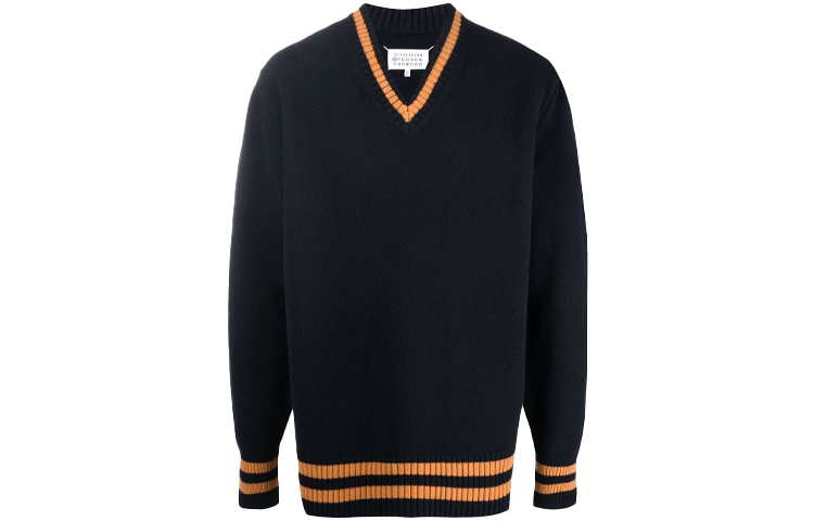 Order Jersey de Lana a Rayas con Cuello en V Maison Margiela FW21 Azul Marino. S50HA1027S17834511F