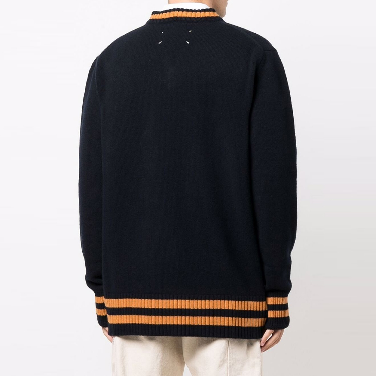 Purchase Jersey de Lana a Rayas con Cuello en V Maison Margiela FW21 Azul Marino. S50HA1027S17834511F