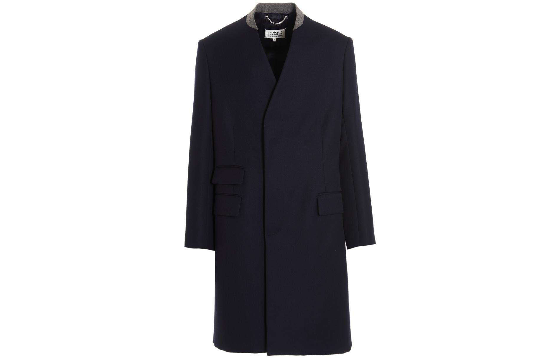 Maison Margiela FW22  Blue Single-Breasted Mid-Length Collarless Coat. SI1AA0001S48109524 圖 2