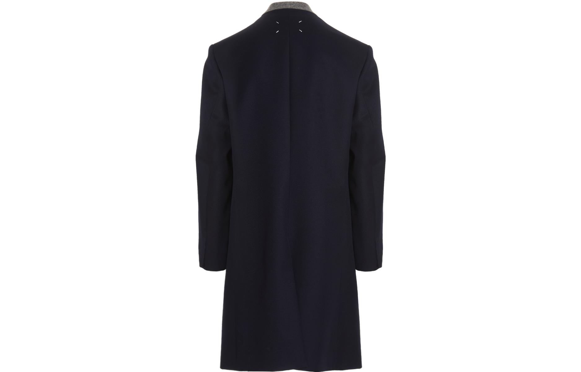 Maison Margiela FW22  Blue Single-Breasted Mid-Length Collarless Coat. SI1AA0001S48109524 圖 3
