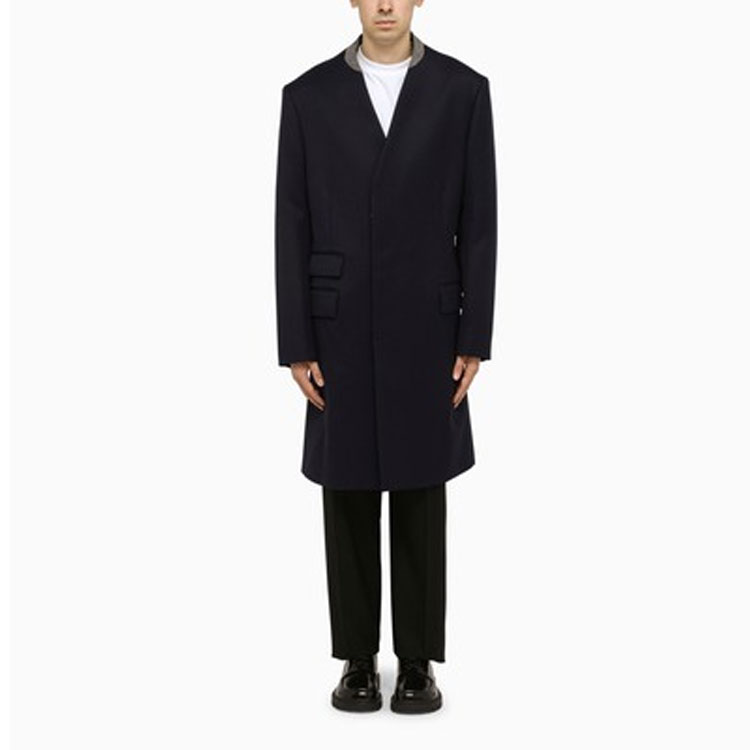 Maison Margiela FW22  Blue Single-Breasted Mid-Length Collarless Coat. SI1AA0001S48109524 圖 4