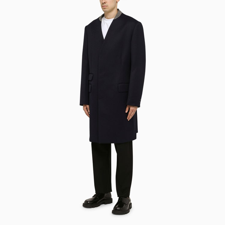 Maison Margiela FW22  Blue Single-Breasted Mid-Length Collarless Coat. SI1AA0001S48109524 圖 5