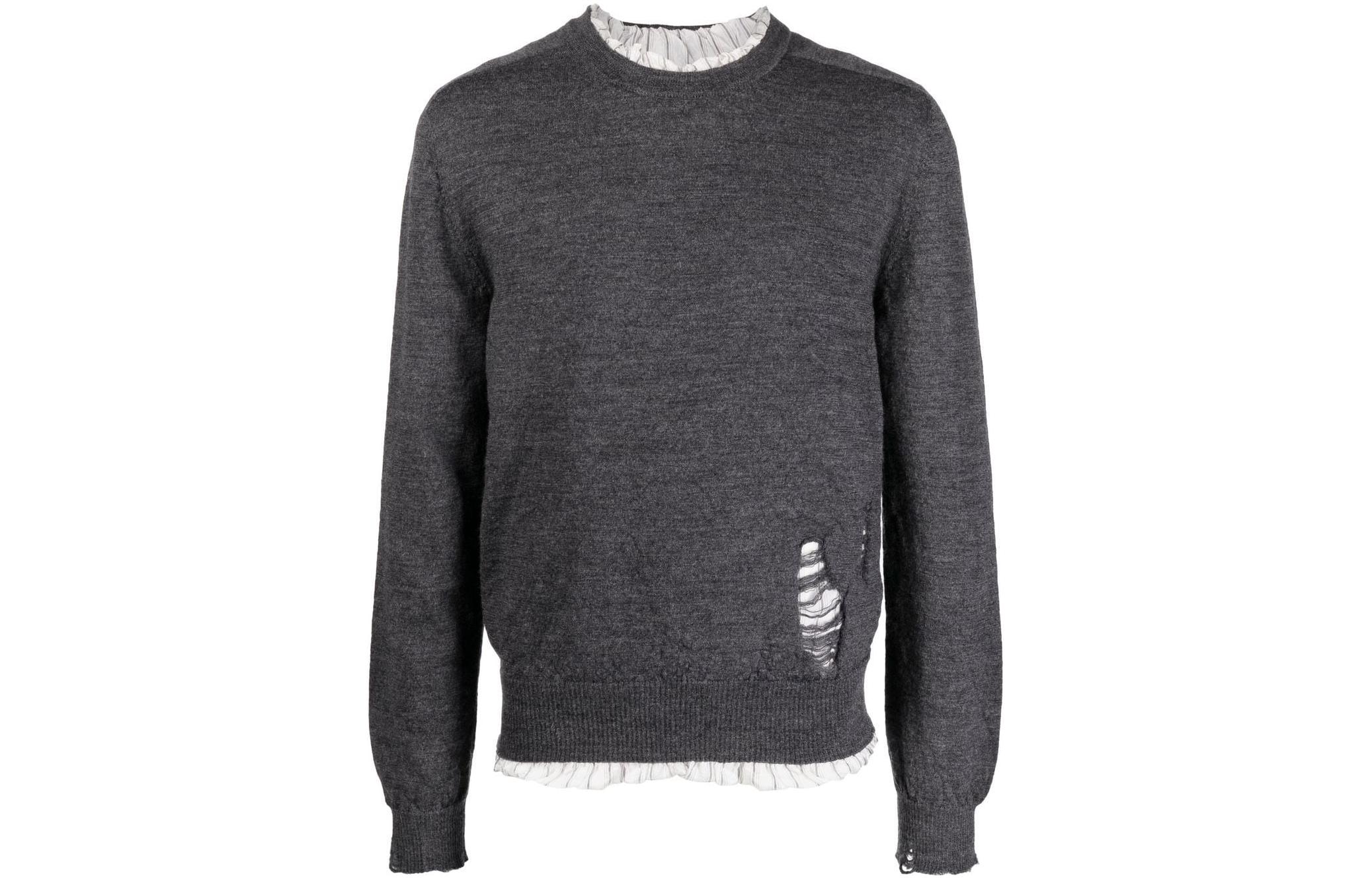 Order Maison Margiela FW22 破壞風羊毛圓領毛衣 - 深灰色 SI1HA0005S17784860