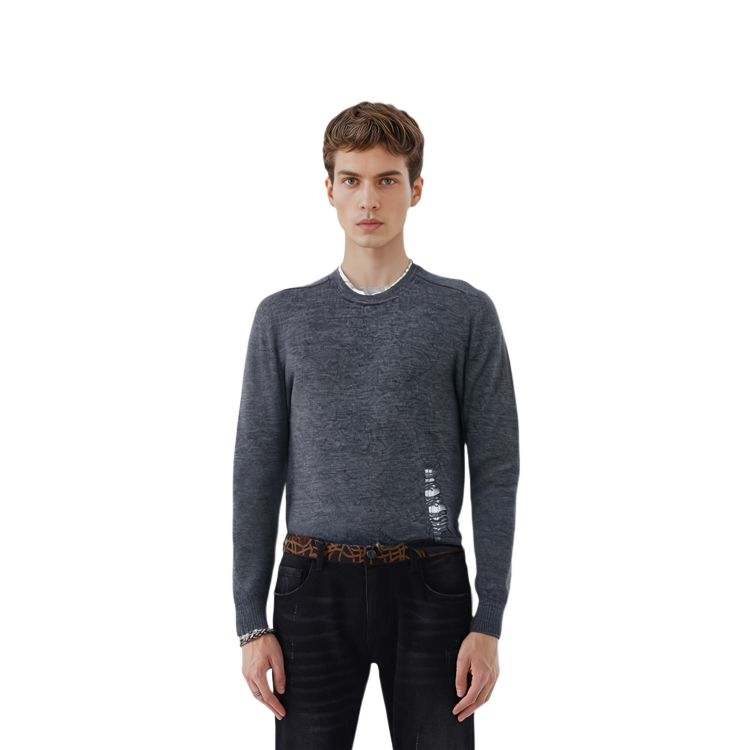 Cheap Maison Margiela FW22 破壞風羊毛圓領毛衣 - 深灰色 SI1HA0005S17784860