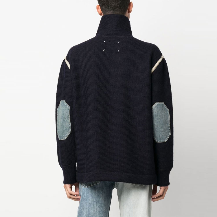 Shop Maison Margiela FW22  Half-Zip Mock Neck Sweater Midnight Blue S50HA1072S18147511