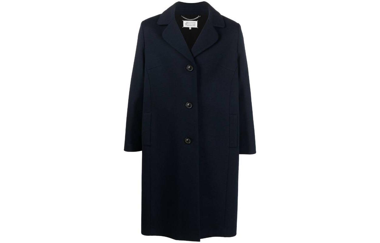 Maison Margiela FW22  Solid Navy Mid-Length Single-Breasted Coat. S50AA0127S24362-511