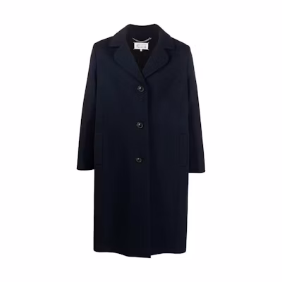 Maison Margiela FW22 Solid Navy Mid-Length Single-Breasted Coat. S50AA0127S24362-511