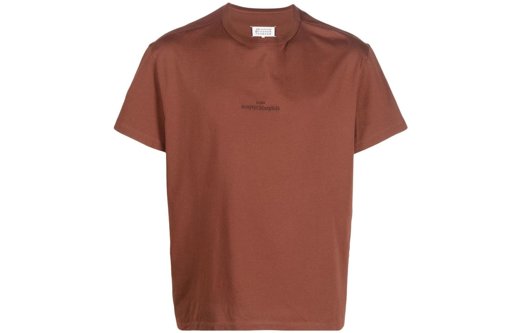 Order Maison Margiela FW22 Kaos Merah Bordir Logo Crew Neck S50GC0681S22816209